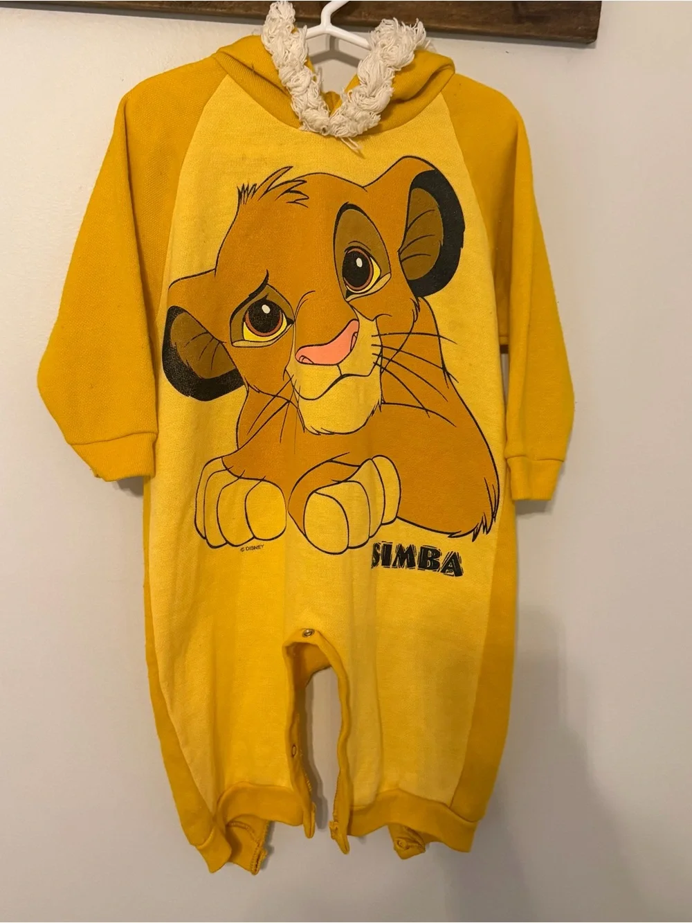 Vintage Disney The Lion King Simba Hooded Romper 18 Months Yellow 90s